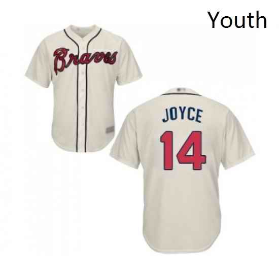 Youth Atlanta Braves 14 Matt Joyce Replica Cream Alternate 2 Cool Base Baseball Jersey